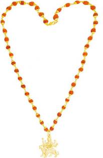 LETNIX Sherawali Mata Devi pendant With Rudraksha & Beads MalaWood, Brass Pendant Gold-plated Plated Stainless Steel Chain Gold-plated Plated Brass Chain