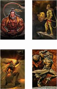 God Hanuman Ji Combo Poster Set of 4 Posters With Gloss Lamination M16 Paper Print