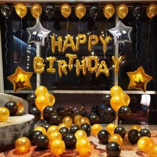 CherishX.com Solid Solid Birthday Decorations Items - Golden & Black Color Theme Letter Balloon