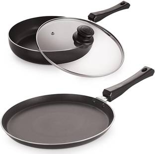 NIRLON Aluminium Induction Friendly Fry Pan & Flat Tawa Induction Bottom Non-Stick Coated Cookware Set