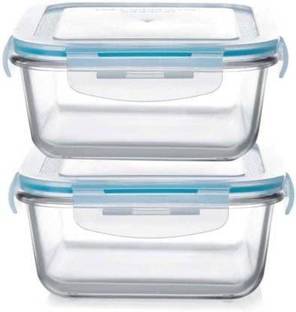 AARAV Large Glass Food Storage Containers with Snap Lock Lids for Leftovers - Safe for Microwave, Oven, Dishwasher, Freezer - BPA Free - Airtight, 1 Containers Lunch Box (665 ml) 2 Containers Lunch Box