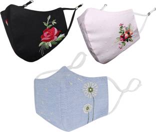MASQ Anti-Pollution Anti-Bacterial BFE>99% 4 Layer Protective Face Mask Girl & Women Floral_Combo_Large_03 Reusable, Washable Cloth Mask