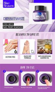 BLUE HEAVEN DIP - N - TWIST NO MESS , INSTANT NAIL PAINT REMOVER ( 40 ML ) PACK OF 6
