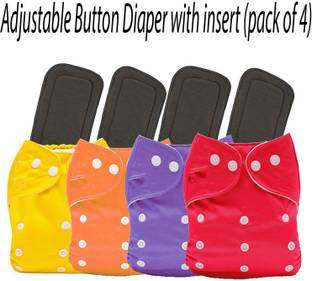 SMULY Kids Combo of Quick Reusable Baby Washable Cloth Diaper Nappies combo pack of 5 layers charcol inserts and colourfull diapers cotton diapers - L