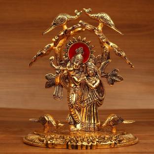 KridayKraft Radha Krishna Standing Playing Flute Under Tree idol Metal Statue Gold Antique Finish for Pooja & Home,Office Decorative,Radha Krishna Murti Showpiece Figurines,Religious idol Gift Article... Decorative Showpiece  -  19 cm