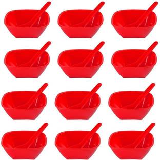Mart Wind Plastic Soup Bowl Plastic Red Square Bowl For Soup and Deserts Pack of 12
