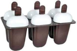 SHIVZONE Plastic Reusable Popsicle ice Candy Mould Tray with Sticks, Candy Maker, Candy ice Stick Trays, Candy ice Cream, Candy Box, Kulfi Maker Mould (6 Mould) Brown, White Plastic Ice Cube Tray Brown Plastic Ice Cube Tray