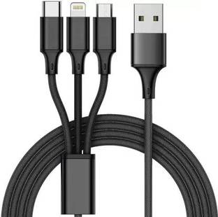THE MOBILE POINT Power Sharing Cable 3 A 1.2 m 3 in1 Multi USB Charging Nylon Braided Fast Multi Charger Cable for Micro USB, iOS and Type-C Devices