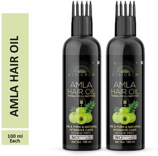 Desi Crew 100 % Pure Amla Hair Oil - WITH COMB APPLICATOR - Cold Pressed - Promotes Healthy, Voluminous & Smooth Hair 100mL Pack Of 2 Bottle 200 ml Hair Oil
