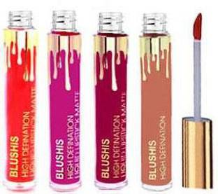 BLUSHIS High Defination Smudge Proof, Waterproof,Kissproof,Long stay Red Edition Liquid matte Lipstick Non Transfer Combo Pack of 4 [Magenta,Red,Light Nude,Deep Mehrooned]