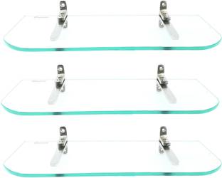 Sparkraze Pack of 3 F Brass Brackets Clear 14 By 5.5 inch Plain Glass Shelf \ Living Room & Bedroom Shelf\Bathroom Shelf\Multipurpose Shelf ग्लास, पीतल वॉल शेल्फ