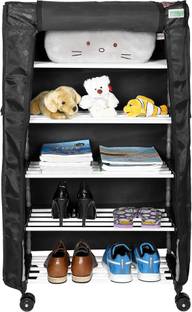 FLIPZON Multipurpose 5 Shelves/Layer Shoe Rack Organizer with Wheel and Cover Metal Shoe Stand