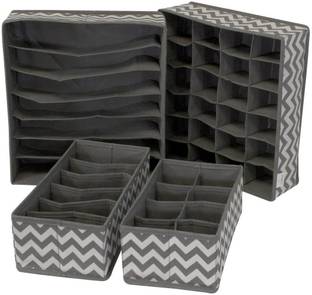 ELITEHOME Set of 4 Foldable Drawer Organizer Wardrobe Organizer Closet Drawer Divider Storage Box for Undergarments, Socks, Tie and Scarfs (Wave Grey) Drawer Divider