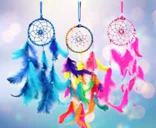Puci Home Decor, Wall Hanging, Nursery Handmade Pastel Wall Hanging for Bedroom Feather, Wool, Wood Dream Catcher