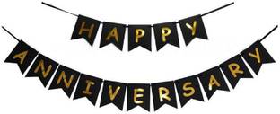PARTY MIDLINKERZ Black Happy Anniversary Banner/Anniversary Banner/50th Anniversary Decoration Anniversary Banner Banner