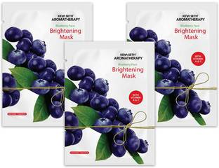 KEYA SETH AROMATHERAPY Blueberry Face Brightening Mask, Vitamin C & A, Chamomile Extract for Skin Lightening & Nourishing Face Sheet Mask (Pack of 3)