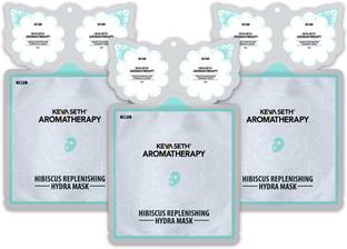 KEYA SETH AROMATHERAPY Hibiscus Replenishing Hydra 3-In-1 Facial Sheet Mask, Cleanser + Mask + Overnight Serum, Enriched with Hyaluronic Acid & Vitamin E (Pack of 3)