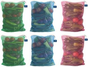 arenakart Premium Reusable Fridge Mesh Storage Bag for Vegetables and Fruits with Zip Lock Pack of 6 Grocery Bags