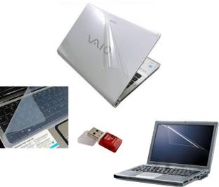 Advik Arts 4in1 Combo of Transparent Skin Sticker, USB Card Reader, Screen & Key Guard for All Laptop & Notebook Combo Set