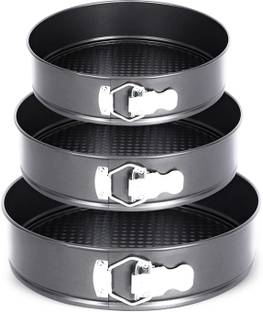 Cake Bake Mold Teflon Coated Bottom Removable Cake Mould Set/Baking Tray, 3 Pcs, Round, Black Carbon Steel Cake Mould 3