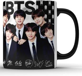 Unbounded Company Young BTS Bangtan Boys Band With Signatures Black Ceramic Coffee Mug