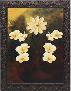 Indianara "BEAUTIFUL WHITE FLOWERS" FRAMED PAINTING WITHOUT GLASS (3260 (M) GBN) Digital Reprint 13 inch x 10.6 inch Painting
