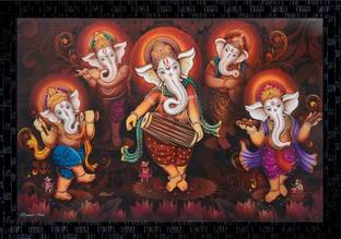 Janki Dancing Ganesha Modern Art Wall Paintings with frame Canvas 14 inch x 20 inch Painting