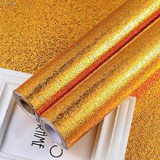 Shelzi 500 cm 5 Meter Gold Backsplash Wallpaper Stickers, Silver Foil Wallpaper-Kitchen Stickers Self Adhesive Kitchen Aluminum Foil Stickers Oil Proof Waterproof High-Temperature Kitchen Stove Sticker Self Adhesive Sticker