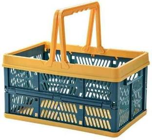 SEAHAVEN Plastic Plastic Collapsible Storage Crates with Handles, Folding Shopping Baskets, Utility Organizer Bins for Kitchen Bathroom Grocery Storage Basket
