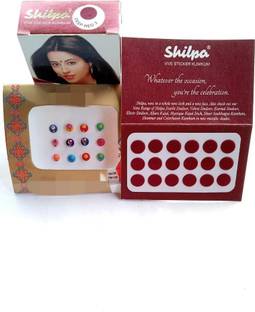 Shilpa Vive Stricker Bindi Deep Red-3 (Pack of 15) With Multicoured Fancy Bindi Forehead Maroon Bindis