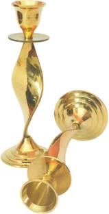 Tangerine Brass Twisted Candle Stand 7" Height Set of 2 pcs Brass Candle Holder Set
