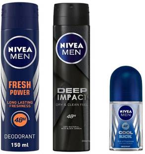 NIVEA Fresh Power Deo 150 Ml , Deep Impact Deo 150 Ml , Cool Kick Roll On 50 Ml 155 Deodorant Spray  -  For Men