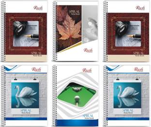Rush 300 Pages Rough register Spiral binding Ruled A4 Size Notebook (Pack of 6) - Spiral Notebook register (White Pages) A4 Notebook Single Line Ruled 300 Pages