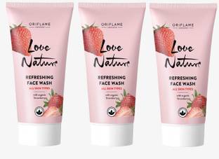 Oriflame Sweden LOVE NATURE REFRESHING FACE WASH COMBO WITH ORGANIC STRAWBERRY 150ML - PACK OF 3 Face Wash
