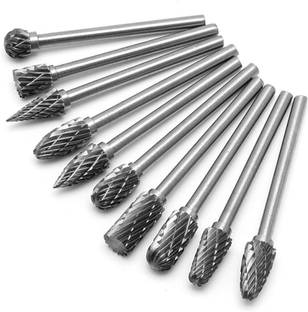 uptodatetools 10PCS Shank 3mm Head 6mm Tungsten Carbide Rotary Burrs Files CNC Molds Accessories for Metalworking Polishing Electric Grinder Rotary Burrs Rotary Bit Set