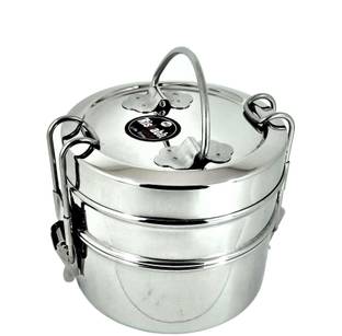 Rishabh Gold Clipper Stainless Steel Tiffin Box Set, Silver-1200 ml (Medium (2 Containers))( 1 set) 2 Containers Lunch Box