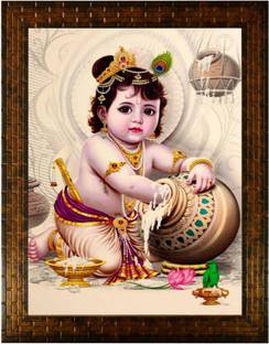 K K CREATIONS Little Krishna Photo Frame Digital Reprint 10 inch x 8 inch Painting