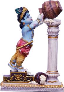 Sri Krishna Culture Baby Krishna Stealing Butter From Pillar-Hindu God and Goddess Idol/Statue/Murti/Figurine(9")-Polyster Resin-Multicolour Decorative Showpiece  -  22.86 cm