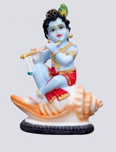 Sri Krishna Culture Baby Krishna Murti On Conch Shell God Idol Figurine Decorative Showpiece  -  11.43 cm