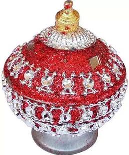 RUHAILA RED PLASTIC AND BRASS METAL SINDOOR BOX IN VERY ATTRACTIVE DESIGN KUMKUM DIBBI FOR GIFT PURPOSE AND SELF USE Decorative Showpiece  -  6 cm
