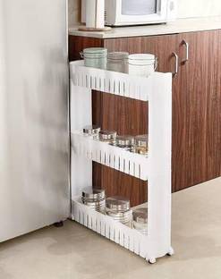 NEWON Plastic 3 Tier Kitchen Storage Organizer Rack Holder with Wheels(3 Layer, White) Storage Basket