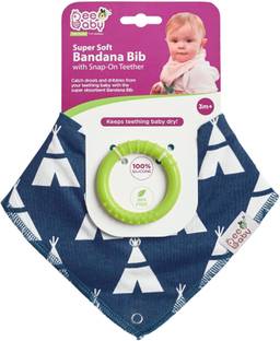 Beebaby Super Absorbent & Soft Bandana Bib with Snap-on Teether. 100% Waterproof & Washable. (Dark Blue - HUTS) 3M+