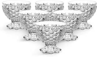 Priza Enterprise Glass Candy Bowl Crystal Glass Ice cream bowl with dotted design (150ml) pack of 6