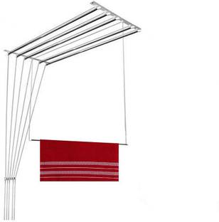 TOSHIRO Steel Ceiling Cloth Dryer Stand Steel Ceiling Cloth Dryer Stand Stainless Steel Heavy Duty Rust Proof Individual Pipe with Pulley for Pull and Easy dry ceiling mounted Cloth Hanger / Dryer Stand (1 Tier)