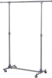 Vastra Steel Floor Cloth Dryer Stand Stainless Steel Adjustable Rolling Garment Rack, Single Rail Rolling Clothes Rack, Extensible Clothing Hanging Rack