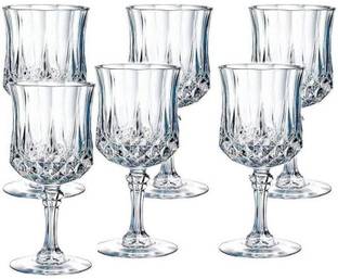 escora (Pack of 6) LongChamp Wine Glasses/Crystal Clear Champagne Wine Glasses with Diamond Cuts for Any Occasion (230ml, Set of 6) Glass Set Wine Glass