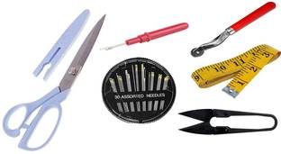 IKIS Sewing Kit - 6 in 1- Thread Cutter/Sewing Needles/Seam Ripper/Tracing Wheel/Measuring Tape / Scissors Sewing Kit