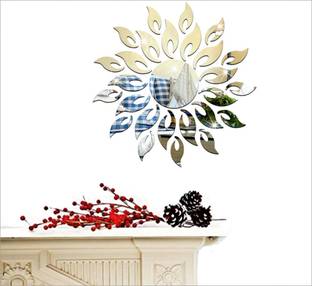 wall1ders 120 cm SUN WITH EXTRA FLAMES Silver 3D Acrylic 3D Mirror 3D Wall sticker (Pack of 25) Self Adhesive Sticker