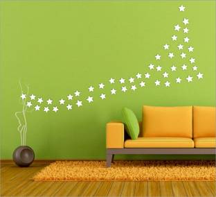 wall1ders 120 cm 70 "STARS" White 3D Acrylic Wall Stickers (Pack of 70) Self Adhesive Sticker