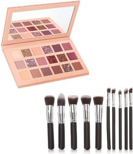 Insta Beauty Glam Color Icon Ultimate Nude EyeShadow & Professional 10 Piece Makeup Brushes Black 18 g